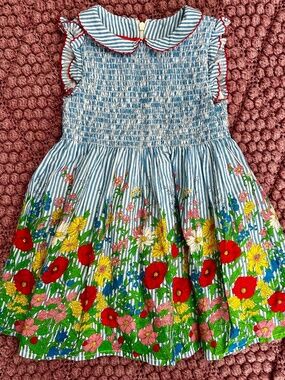 Mini Boden Floral Smoked Dress Size 3-4